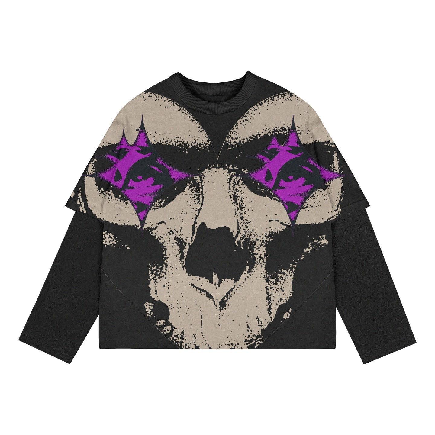 High Quality Custom DTG Print Vintage T Shirt Y2K Fashion Streetwear 2 in 1 Men's Double Layer T Shirt Oversize Hip Hop T Shirt